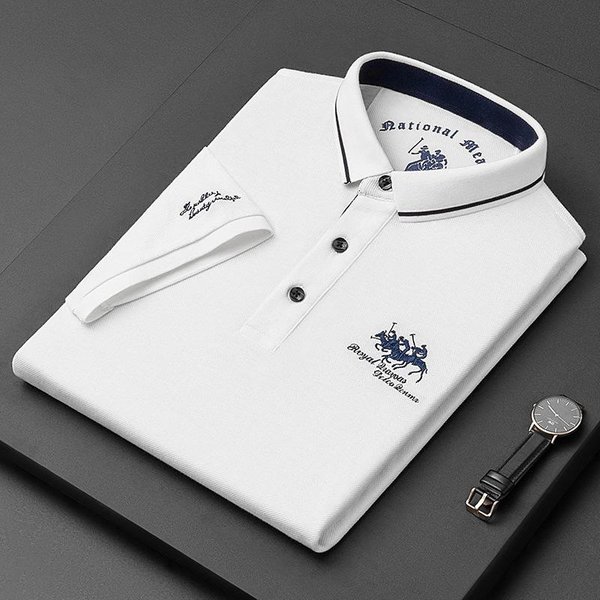 Polos Bordados Para Hombre Camisa De Manga Corta Top De Lujo Casual Con Solapa Camiseta Para Hombre Transpirable Ligera Camiseta Homme 2XL Blanco-image