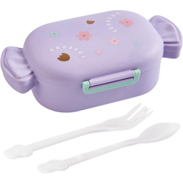 Nueva Y Linda Lonchera Para NiñOs, Creativa Lonchera PortáTil De Dos Celdas Con Forma De Caramelo, Lonchera Bento Para NiñAs, Lonchera De Picnic PúRpura-image