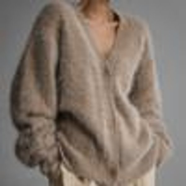 Damski Sweter Kardigan Z Dekoltem W Serek Na Jesień I Zimę, LuźNy, W Jednolitym Kolorze S Gray-image