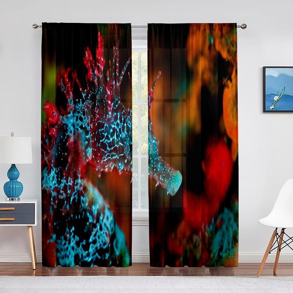 Oceaniczny Konik Morski Niebieski Przezroczysty Woalowy ZasłOna Podwodne ŻYcie Morskie ZasłOny Tiulowe Okienne Do Dekoracji Salonu Sypialni Kuchni 1 PCS W100Xh250Cm&Grommet Top-image