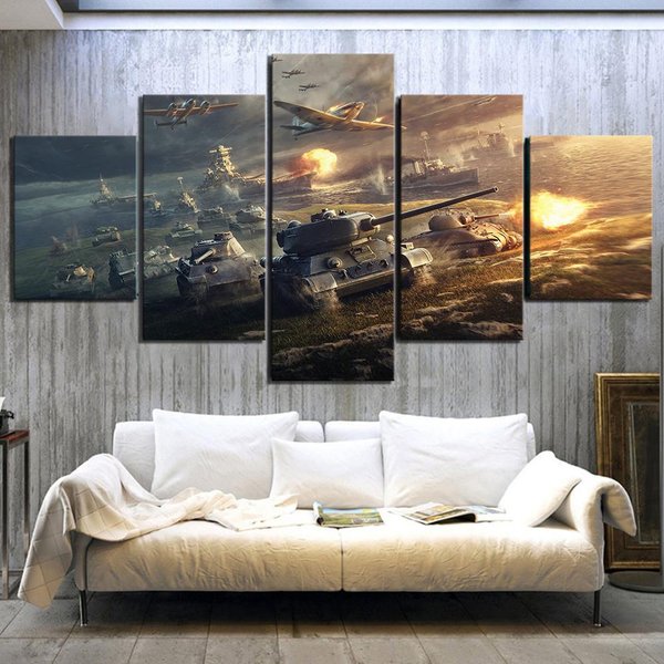 5 Sztuk World Of Tanks Gra Cuadros Plakaty Dekoracje śCienne ModułOwe ZdjęCia Gamer Obrazy Na PłóTnie Dla NastolatkóW Dekoracja Salonu 40X60Cm*2 40X80Cm*2 40X100Cm*1-image