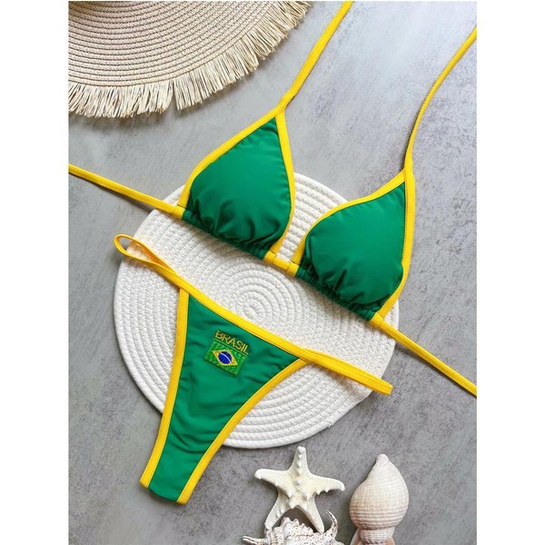 Tanga Tanga Bikini BrasileñO Traje De BañO Para Mujer Traje De BañO Femenino Conjunto De Bikini De Dos Piezas Traje De BañO Bandera De Brasil S Verde-image
