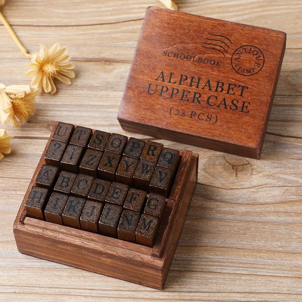 Juego De 28 Sellos Con Letras Del Alfabeto, De Madera Vintage, De Goma, EstáNdar, Para Manualidades, Tarjetas, Planificadores, áLbumes De Recortes Y Diarios-image