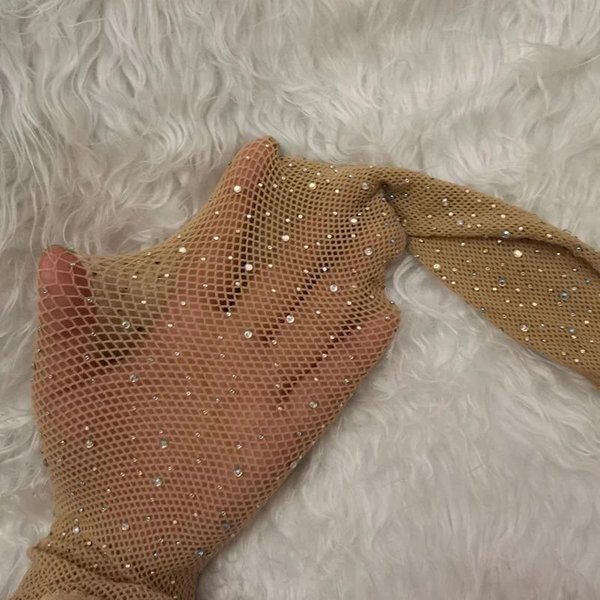 Medias De Malla De Nailon Brillantes Con PedreríA Para Mujer Ajustadas De Red Para Verano Pantimedias Con Diamantes Ropa Interior De Red Brillante Para Mujer One Size Brown-image