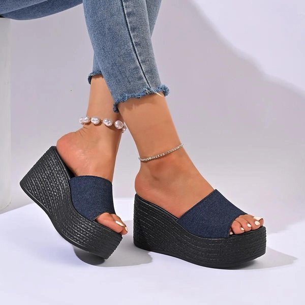Kobiety Trend Platforma Koturny PlażOwe Buty Letnie Nowy Trend Mody Damskiej Outdoor Wsuwane Wygodne SandałY Buty Dla Kobiet 37 Kolor Ciemny Niebieski-image