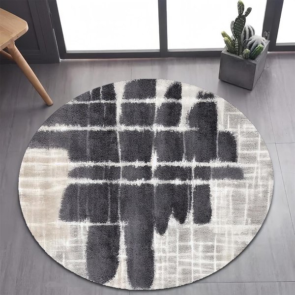 OkrąGłY Dywan – Nowoczesny Dywan Do Sypialni, Salonu Dekoracja Dla ZwierząT, Wszechstronna Mata PodłOgowa Diameter 90Cm(35In) Gray-image