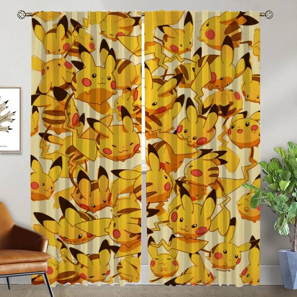 Cortina Opaca P-Pokemones Para HabitacióN 2 Paneles DecoracióN De Halloween ParticióN Cortinas Para Interiores Del Hogar Persianas Tul Para Dormitorio W50Xh70Cmx2Pcs-Cl-image