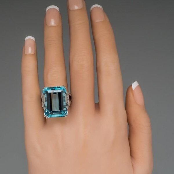 100% S925 JoyeríA De Plata Esterlina Princesa Mar Topacio Azul Anillo Piedra Preciosa Cuadrada Anillo 925 JoyeríA Mujeres Caja De Anillos De Zafiro 10 Azul-image