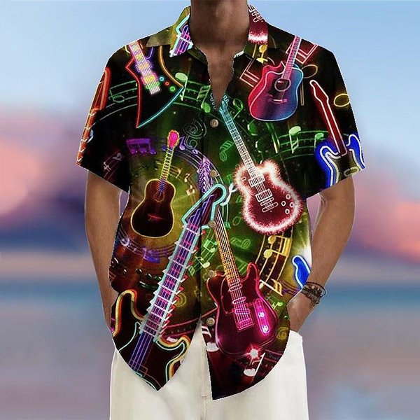 Camisa Estampada De Concierto 3D Para Hombre Camisa Con Botones Camisa Informal Camisa De Verano Ropa De Vacaciones Diarias De Manga Corta L-image