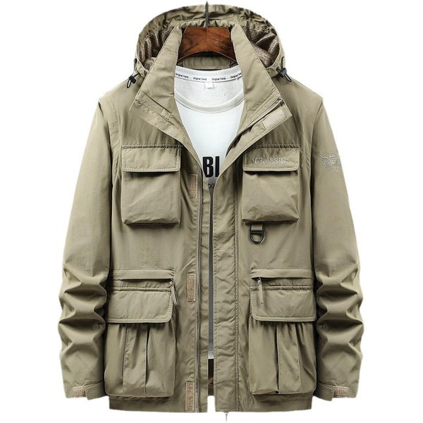 Nueva Chaqueta Con Capucha Y MúLtiples Bolsillos Para Hombre, Chaqueta Informal Juvenil De Primavera Y OtoñO, Mediana Y Larga XXL Gray-image