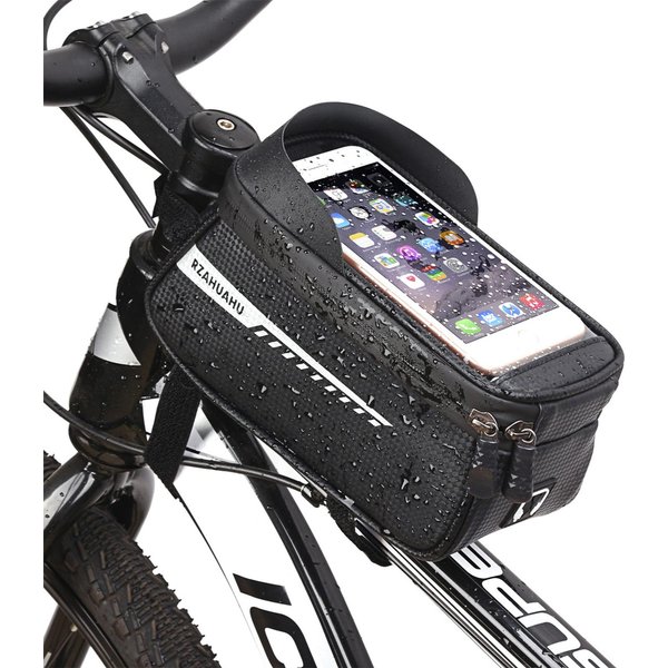 El Soporte Impermeable Del TeléFono De La Bicicleta Empaqueta El Bolso Del Tubo Superior Del Marco Delantero Con La Caja Del Tenedor Del TeléFono Con Pantalla TáCtil Negro-image