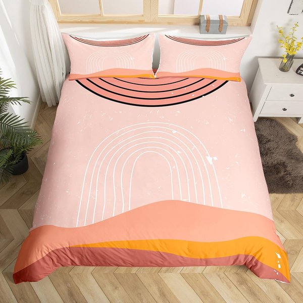 Funda NóRdica Sol Rojo GeoméTrico EstéTica Juego De Cama Funda De EdredóN Vintage Minimalista Funda De Colcha CíRculo Moderno EU Single(135X200Cm) White-image