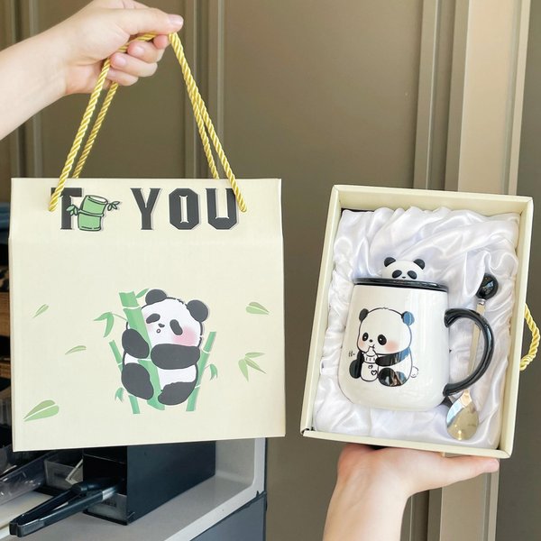 Kubek Z Pokrywką ŁYżEczka Nowy Styl Kubek Panda Damski PamiąTka Ceramiczny Kubek Do Wody Kubek Do Kawy 301-400Ml-image