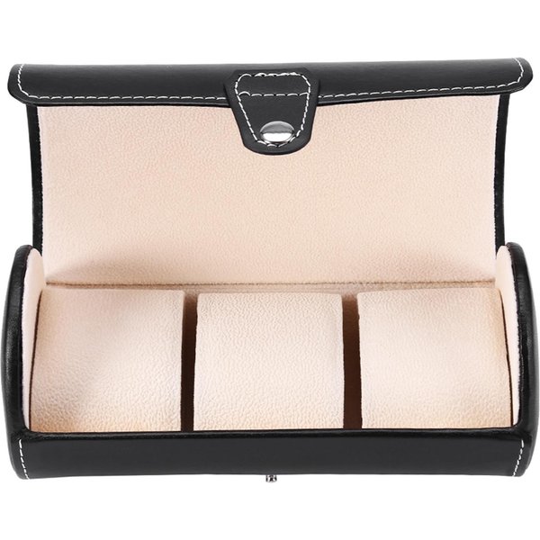 Soporte Enrollable Para Relojes CilíNdrico De 3 Compartimentos Vitrina Para Relojes De Pulsera Caja De Almacenamiento Para Joyas Regalo (Negro)-image