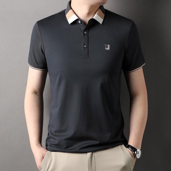 Camiseta De Manga Corta Para Hombre Nueva De Verano Camisa De Liderazgo Delgada Casual Tendencia Solapas De Color Contrastante Camisa Polo De AlgodóN Xxxxl Gray-image