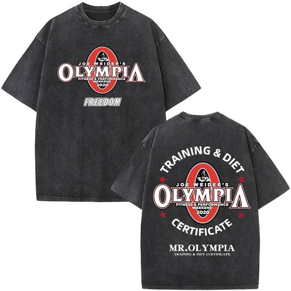 Camiseta vintage Lavada Olympia Gym Fitness Moda Hombre Manga Corta AlgodóN Cuello Redondo Camisetas Oversize Streetwear Unisex XL-image