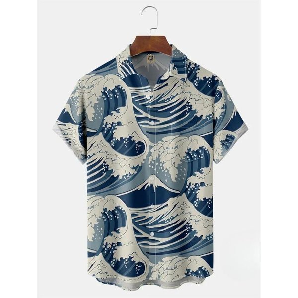 Nuevas Camisas Hawaianas Para Hombre Tops De Manga Corta Estilo JaponéS ImpresióN 3D Olas Ukiyo-E Ropa Verano Streetwear Camisas Masculinas M-image