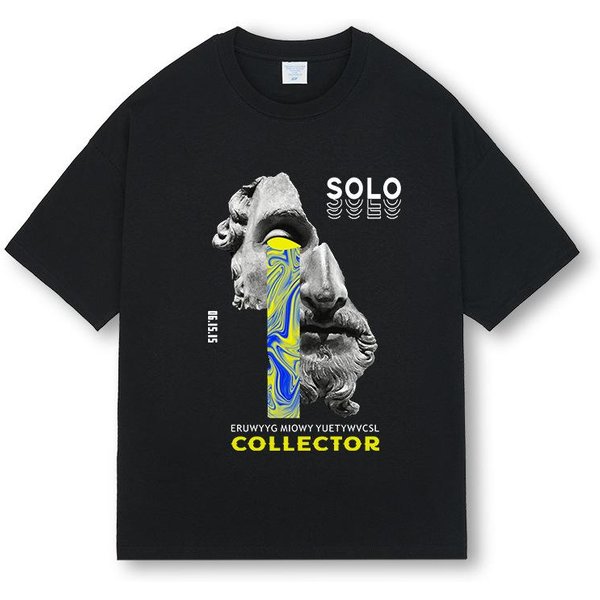 Nueva Camiseta Estampada De Verano Para Hombre Manga Corta Cuello Redondo Letras Holgada Moda Callejera Ropa De Hombre Pareja AlgodóN XXL Negro-image