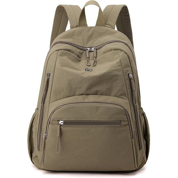 Mochila De Nailon Ligera, Impermeable Y De Gran Capacidad Para Mujer Caqui-image