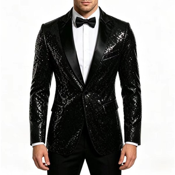 Chaqueta De Traje De Lentejuelas Para Hombre Para ActuacióN En Escenario Disfraz De Discoteca Atuendo XXL Negro-image