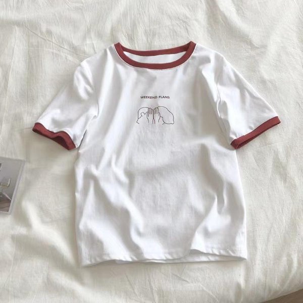 Camiseta De Manga Corta Ajustada Con InsercióN De Color Para Mujer Verano Nueva Camiseta BáSica Estudiante Casual Top Coreano Ropa Para Mujer One Size Fits All-image