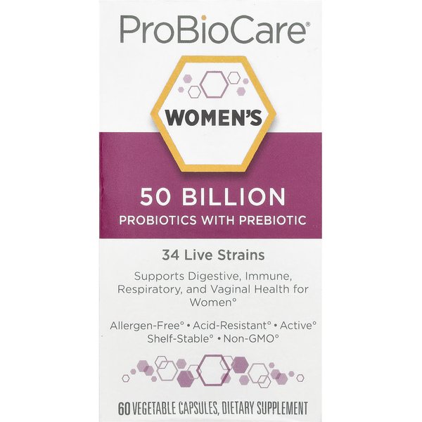 Probiocare, Probiotic For Women, Containing Prebiotics, 50 Billion, 60 Veggie Capsules-image