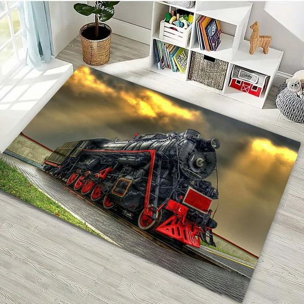 Alfombra De ImpresióN HD 3D De Locomotora De Tren CláSica Para Sala De Estar HabitacióN Infantil Alfombra Para Sofá Felpudo Esterilla De Piso DecoracióN Antideslizante Alfombra 40X60Cm (16X24In)-image