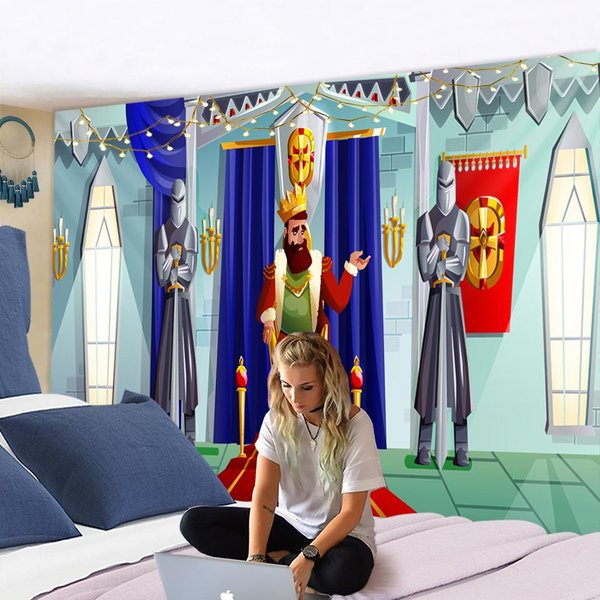 Tapiz De Pared Con DiseñO De Palacio Del Rey, Dibujos Animados, Para HabitacióN De NiñOs, DecoracióN Del Hogar, Fondo De Pared Bohemio Hippie 95X70Cm Blue-image