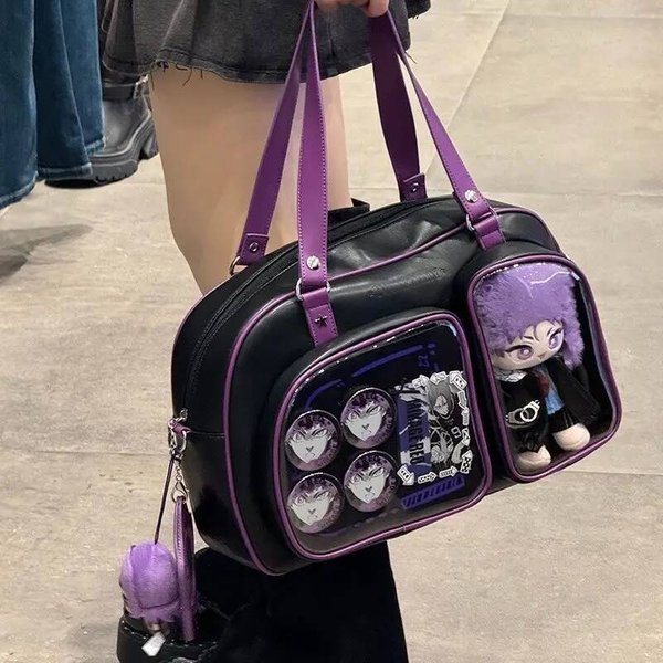Nowa Urocza Torba Ita Y2K Modna Torba Na Ramię DużEj PojemnośCi Dziewczyna Lolita Przezroczysta Torebka Cosplay Wystawa Odznak DIY Torba Na Ramię 34X24X13Cm Gray-image