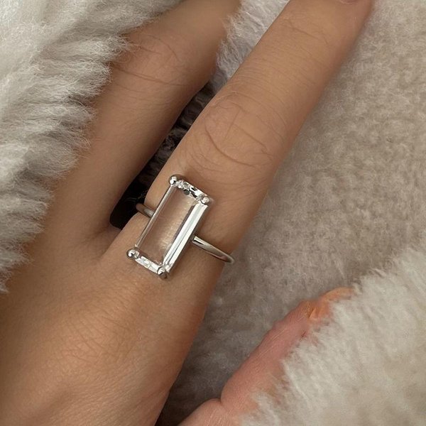 DiseñO Inspirado Nuevo Anillo Ajustable Rectangular Transparente Con Apertura JoyeríA Francesa De Lujo Para Banquetes De Damas Compromiso Resizable-image