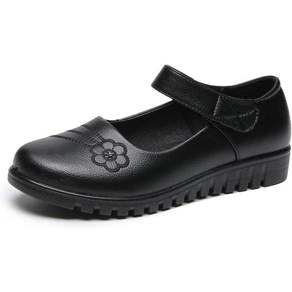 Zapatos Para Ancianos De Cuero Genuino Zapatos De Capa Superior De Piel De Vaca Para Mujer Antideslizantes Zapatos De Mujer Zapatos De Madre Zapatos Planos 38 Negro-image