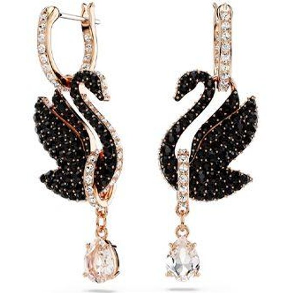 Pendientes Swarovski Con Forma De Cisne De Circonita CúBica ImitacióN Cristal Tono Oro Rosa Pendientes Para Mujer Negros 5678047 Shopping Bag Black-image