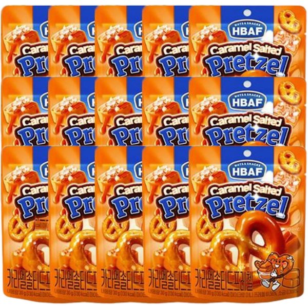 Hbaf Pretzel Dulce Salado De Caramelo Snack Crujiente 30G X 5 Bolsas (3 Paquetes)-image