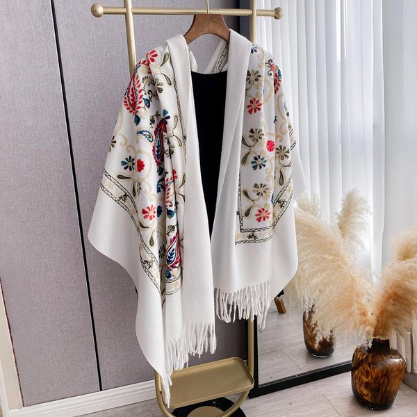 Luksusowy Zimowy Haftowany Szal Kaszmirowy Damski Design CiepłY Koc Pashmina Poncho Szaliki Damski Szal Gruby Foulard Bufanda-image