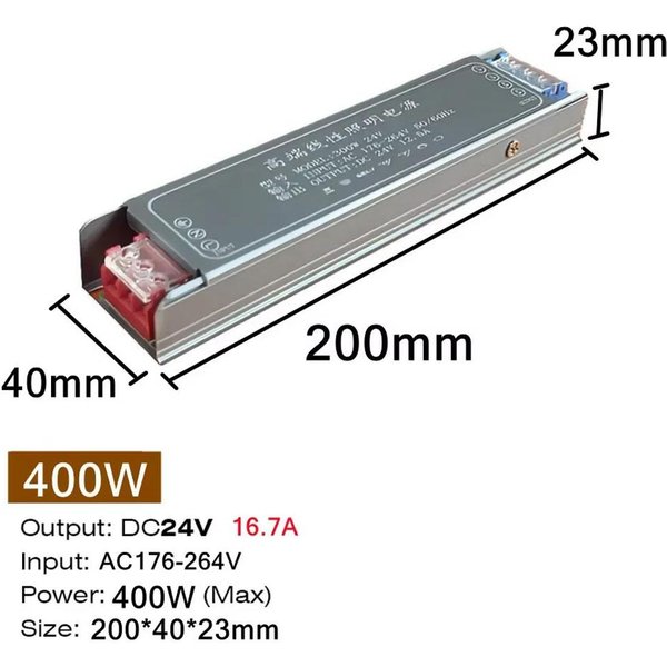 Zasilacz Impulsowy DC 12V 24V AC176-264V Wycisz Transformatory OśWietleniowe 60W 100W 200W 300W 400W Zasilacz Sterownika OśWietlenia LED 24V 400W-image