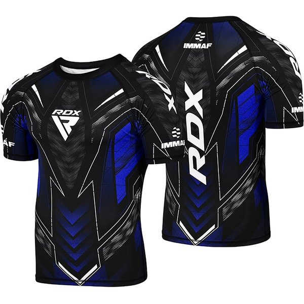 RDX Koszulka MMA MęSka KróTki RęKaw Poliester OkrąGłY Dekolt Nadruk Casualowy Top XS Niebieski-image