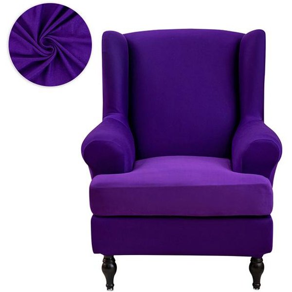 Jednokolorowe Pochylone Ramię King Oparcie Na KrzesłO Elastyczny Fotel Wingback SkrzydłO Sofa Oparcie KrzesłA Pokrowiec RozciąGliwy Ochraniacz Narzuty Universal Size-image