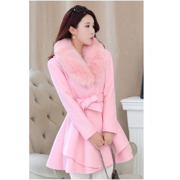 Abrigo De Lana Nuevo Para Mujer OtoñO E Invierno Cuello De Piel Abrigo Nizi Estilo Coreano Slim Top 3XL Color Rosa-image