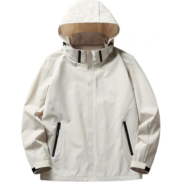 Chaqueta Trench Para Hombre Cuello Alto Con Capucha Manga Larga Chaqueta De Exterior Con Lazo Ajustable Cremallera Solapa Bolsillo Impermeable Cortavientos M Blanco-image
