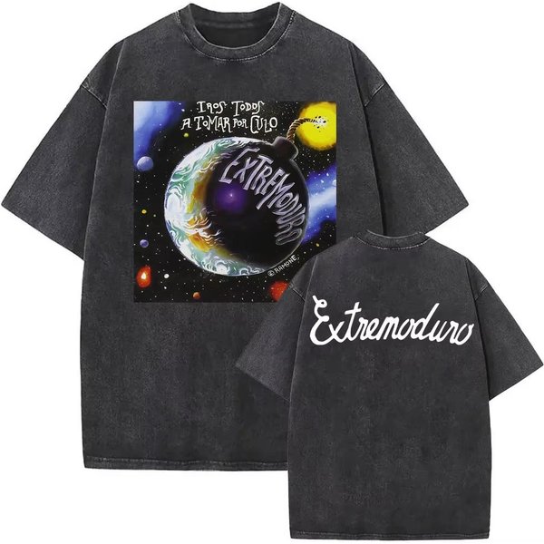 Camiseta vintage Lavada Banda De Rock Extremoduro Tour Hombre Moda Hip Hop Calle Camisetas Mujer Verano Holgada Oversize Camiseta L Black-image