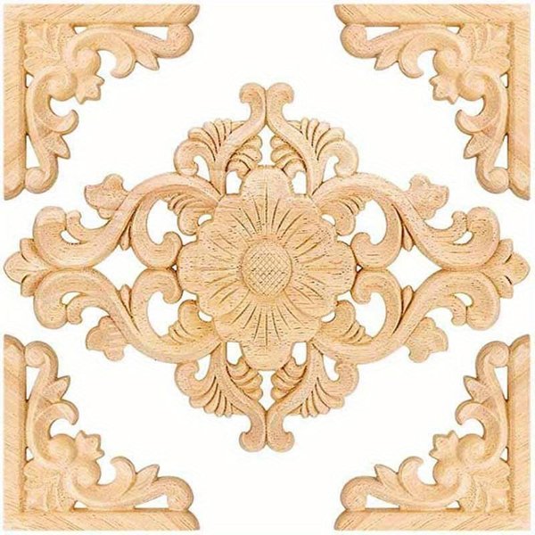 5 Apliques De Madera Decorativos Tallados Para Muebles, CalcomaníAs De Madera Tallada, Decoraciones Para Armarios De Pared, Puertas Y Camas. 5Pcs Beige-image