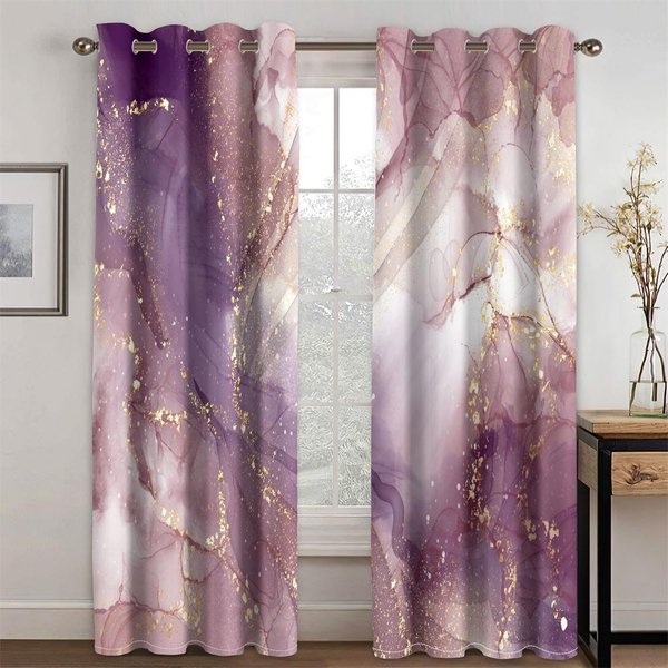 Cortinas Parasol Con Textura De MáRmol PúRpura Negro Azul De Lujo 3D Panel Doble Sala De Estar Dormitorio DecoracióN Del Hogar Cortinas EnvíO Gratis 135W185H(Cm)53X73In&Grommet Top-image