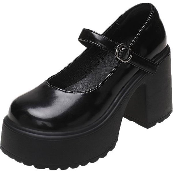 Zapatos De TacóN Grueso Retro Con Temperamento, PequeñOs Y Aumentados, De Cuero, Para Mujer, Nuevos Zapatos De Moda Mary Jane, Zapatos Individuales, Tacones Altos Para Mujer 39 Negro-image