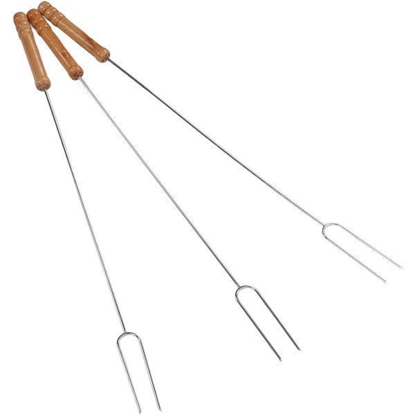 3 Piezas Tenedores Para Barbacoa Multifuncionales Acero Inoxidable Palo Para Asar Con Mango De Madera De Haya Para BBQ Al Aire Libre Camping 47.2Cm-image