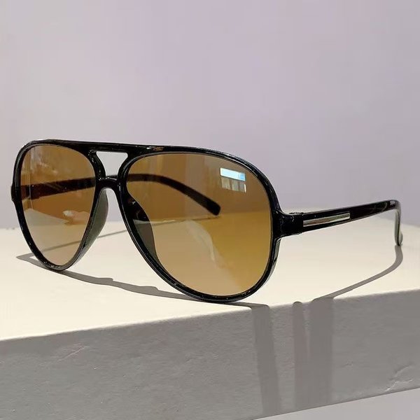ÚLtimas Gafas De Sol CláSicas De Doble Puente Y Montura Grande Estilo Sapo Con ProteccióN UV Gafas De Sol Pilot Para Hombre UV400 1PC Black-image