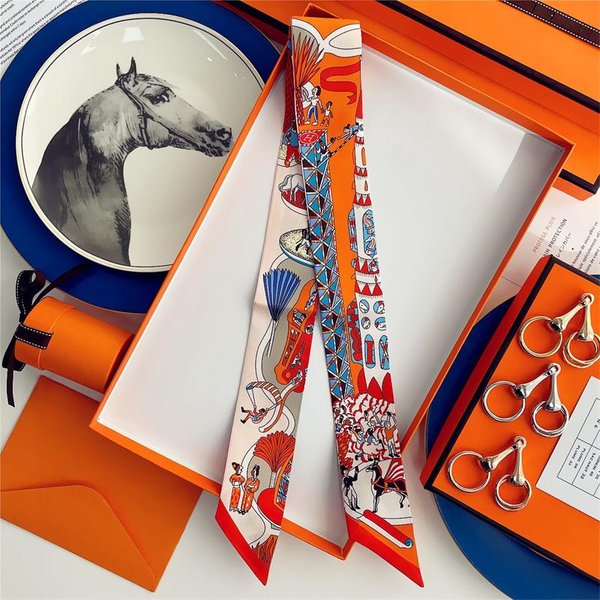 100% Jedwab Wysokiej JakośCi Luksusowa Marka Szalik Opaska Na GłOwę Opaska Do WłOsóW Foulard WstążKa Krawatka Zawiastka WąSkie Szaliki Akcesoria 5X85Cm-image