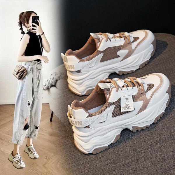 Zapatos De Padre De Cuero Genuino Para Mujer Primavera Y OtoñO Nuevos Muffin Casuales Deportivos De Suela Gruesa Adelgazantes Zapatos De Moda 40 Gray-image