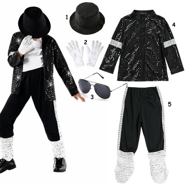 Disfraz Hip Hop Michael Jackson 5 Para NiñOs, Atuendo De Superestrella Cantante Para NiñOs, Halloween, Carnaval, Danza EscéNica, Cosplay, Ropa De Fiesta AñOs 80 90 Adult Sizes L Black-image