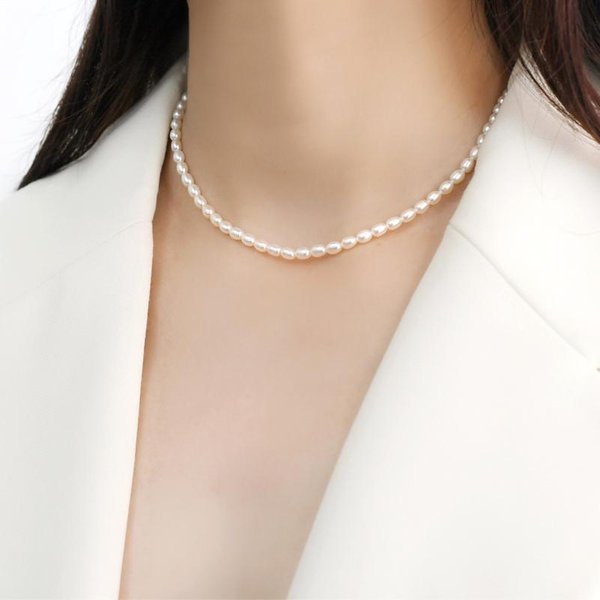 Naturalny Naszyjnik Z Pereł SłOdkowodnych Dla Kobiet łAdna BiżUteria Prezenty Vintage KoreańSki śLiczny PozłAcany Naszyjnik Choker 2021 40Cm BiałY-image