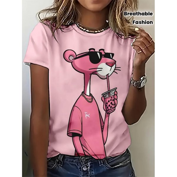 Camiseta Con Estampado 3D Para Mujer: CóModa, De Manga Corta, Cuello Redondo, EláStica, Informal, Para Primavera, Transpirable, Estampada, Moderna. M-image